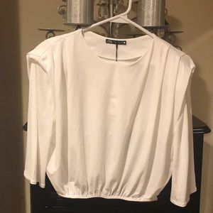 Zara crop top blouse with shoulder pads